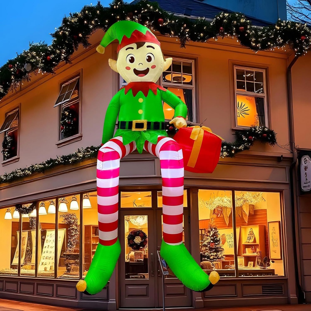 Kids Outdoor Garden Toys - 8FT Noel Şişme Oturan Elf Dekorasyon