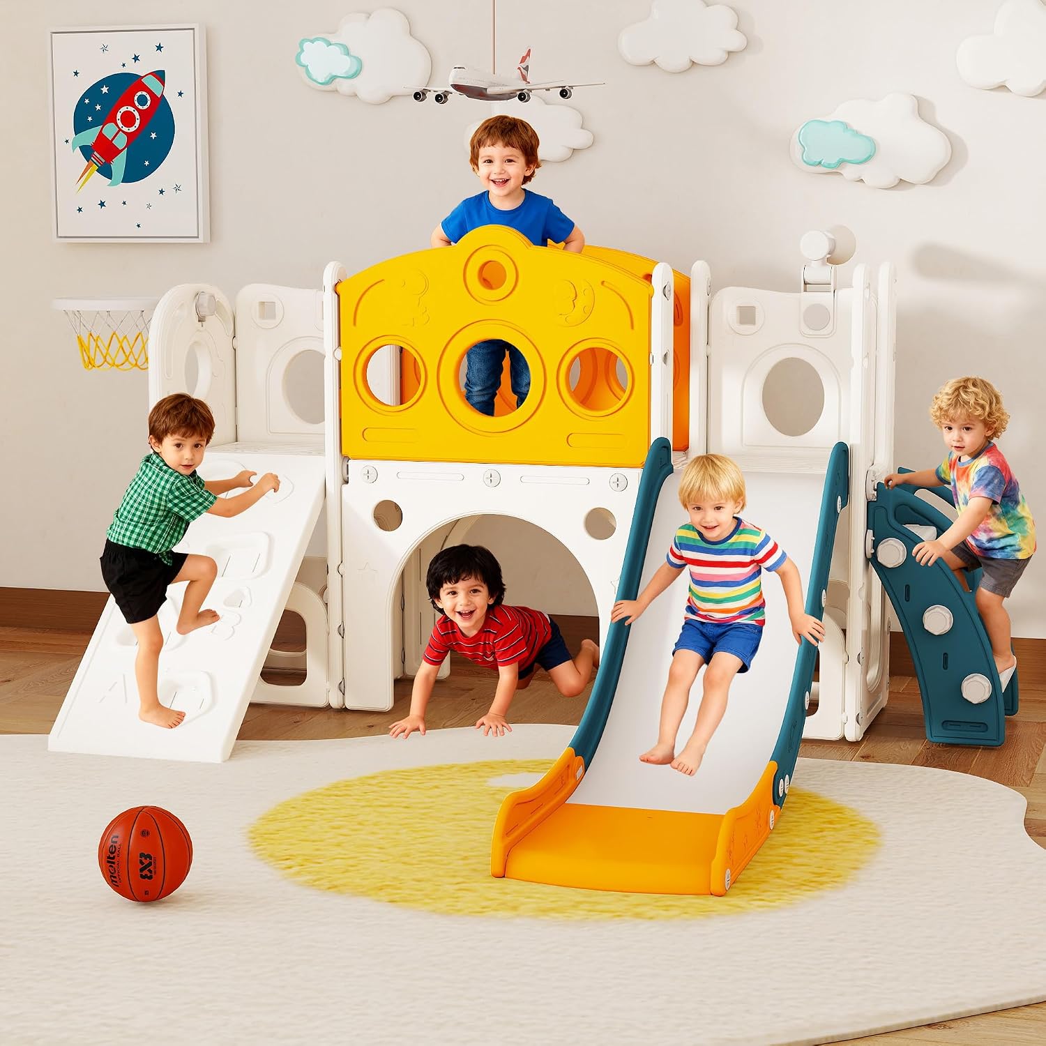 Kids Outdoor Basketball Hoop - 9'u 1 Arada Çocuk Kaydırak Seti,